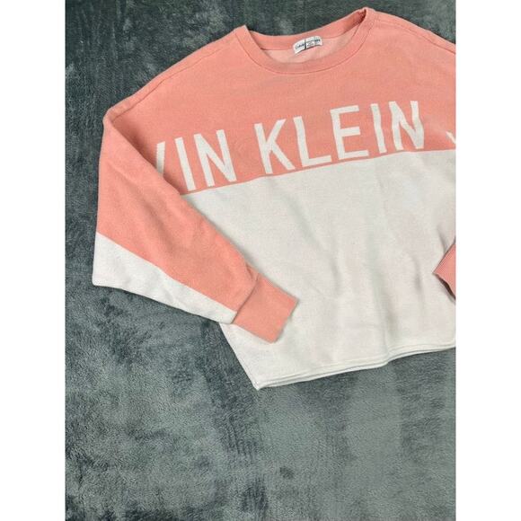 Calvin Klein Jeans Colorblock Logo Sweatshirt Small Pink White FLAW - Picture 5 of 9